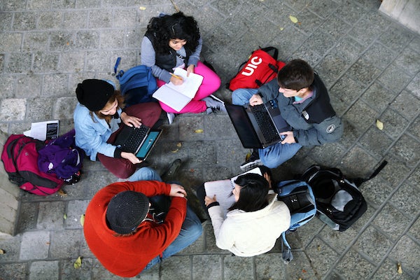 Birds-eye-view of students in a circle