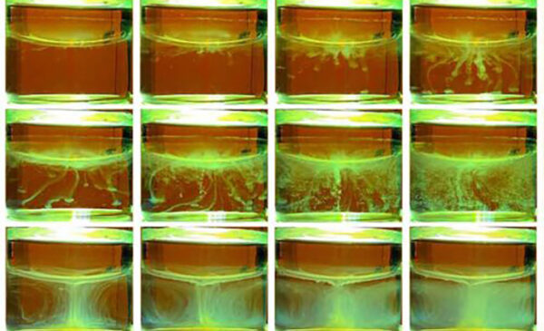 Precipitate forms in the aqueous layer of a liquid-liquid extraction. (Photos from Pan Sun and Mark Schlossman)